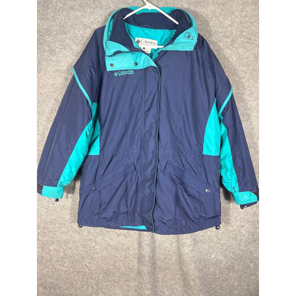 Columbia Vintage Gizmo Ski Jacket Womens Large Navy Teal‎ Colorblock Winter Coat